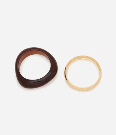 Kit 02 Braceletes Rígidos en Resina Ámbar y Metal Dorado