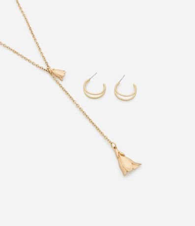 Conjunto de Collar Corbata y Caravana Argolla en Metal