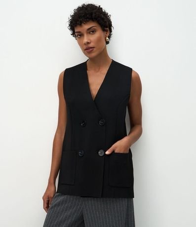 Chaleco Alargado en Punto con Abotonado traspasado