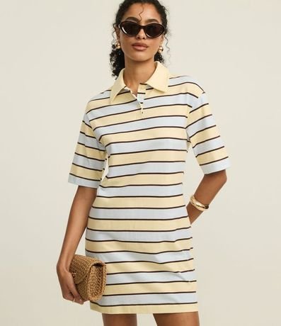 Vestido Listrado Corto en Algodón con Cuello Polo 1