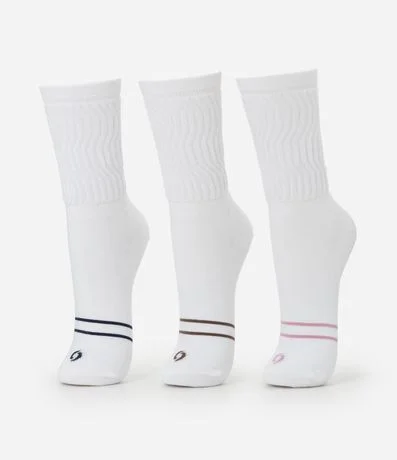 Kit 03 Medias Caña Larga Aeróbica  em Algodón con Rayas Coloridas