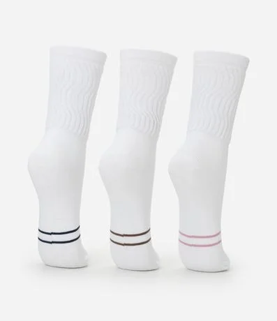 Kit 03 Medias Caña Larga Aeróbica  em Algodón con Rayas Coloridas 3