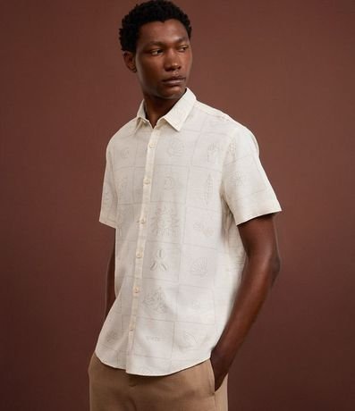 Camisa Regular en Algodón con Bordado Floral