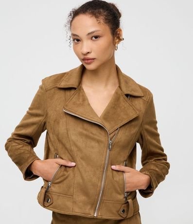 Campera Biker en Gamuza con Bolsillos y Cremallera 3