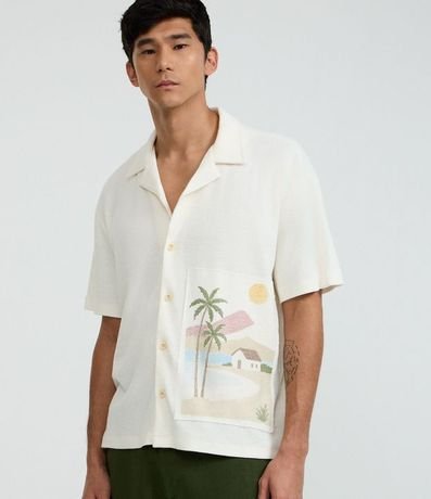 Camisa Boxy en Tricolina con Estampa Playa Tropical
