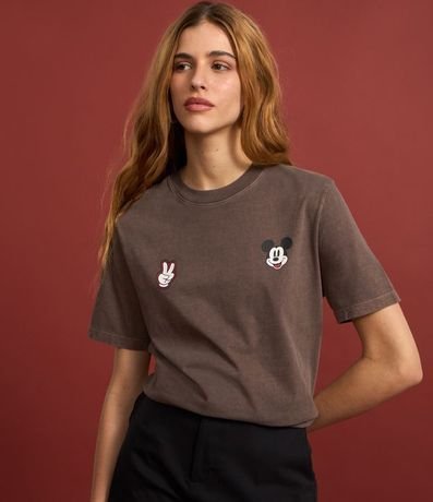 Remera en Algodón desteñido con Estampa Frente y Espalda Mickey 5