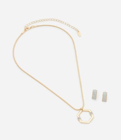 Conjunto de Collar con Colgante Hexagonal y Caravanas Brillantes 2