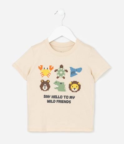 Remera Infantil con Estampa de Animais en Pixels - 1 a 6 años