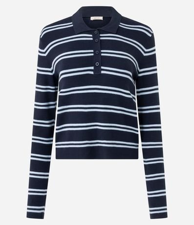 Blusa en Punto con Estampa Rayada y Cuello Polo 5