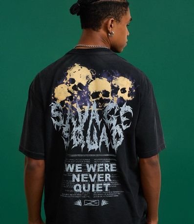 Remera Boxy en Algodón Desteñido con Estampa Savage Squad