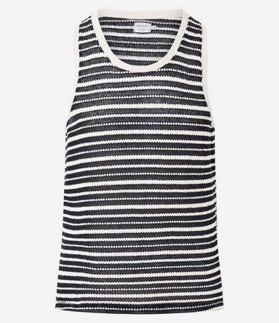 Musculosa Regular en Algodón con Efecto Ganchillo Texturizado con Rayas