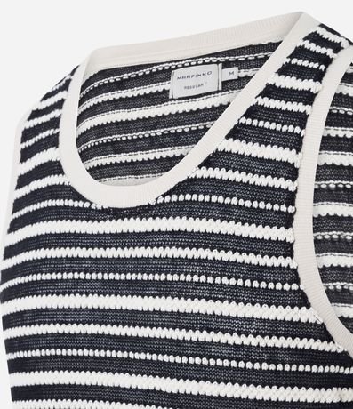 Musculosa Regular en Algodón con Efecto Ganchillo Texturizado con Rayas 2