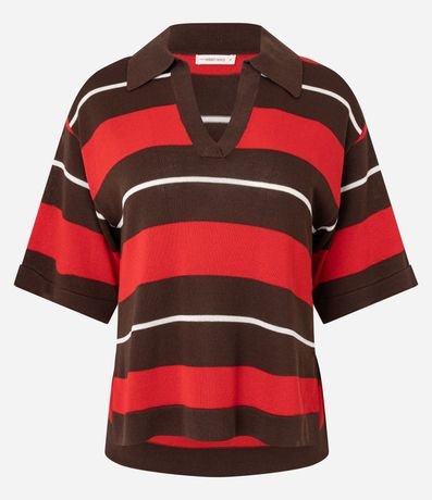 Blusa en Punto con Cuello Polo y Estampado Rayada 5