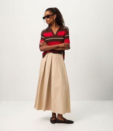 Blusa en Punto con Cuello Polo y Estampado Rayada 2