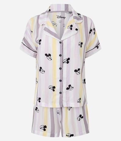 Pijama Short Doll Americano en Viscosa con Estampa Rayada y Mickey 4