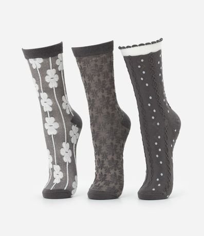 Kit 03 Medias Cano Mediano en Algodón Texturizadas