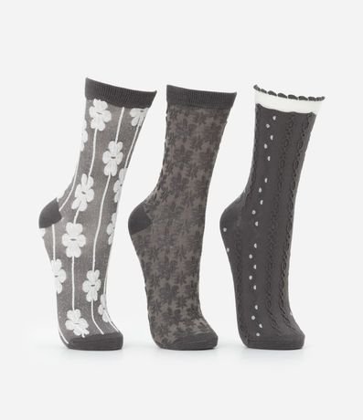 Kit 03 Medias Cano Mediano en Algodón Texturizadas 2