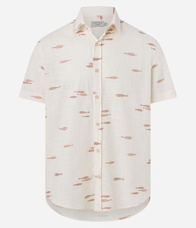 Camisa Comfort en Algodón con Estampa Espina de Pez