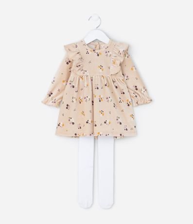 Vestido Infantil en Rib Floral con Volado y Media Can Can – Talle 0 a 18 Meses 2