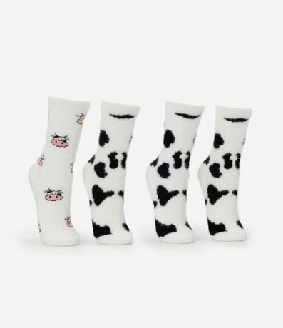 Kit 02 Medias Caña Larga en Pelo Artificial con Estampado Vaca 2