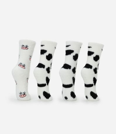 Kit 02 Medias Caña Larga en Pelo Artificial con Estampado Vaca 3