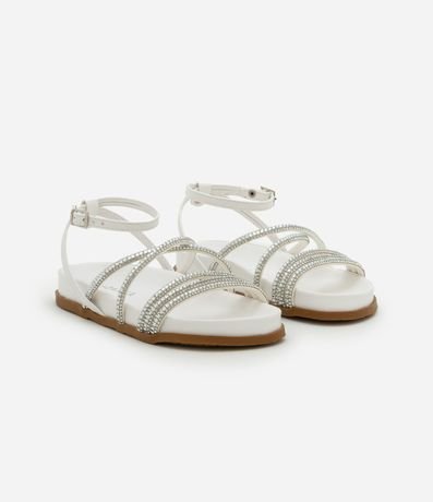 Sandalia Infantil de Tiras en PU con Strass Aplicado - Talle 28 al 33