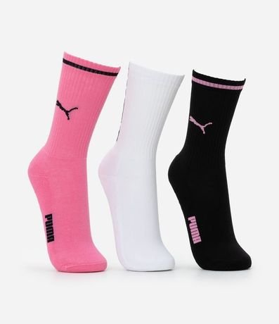 Kit 03 Medias Caña Larga Deportiva en Algodón con Logotipo y Lettering Puma 2