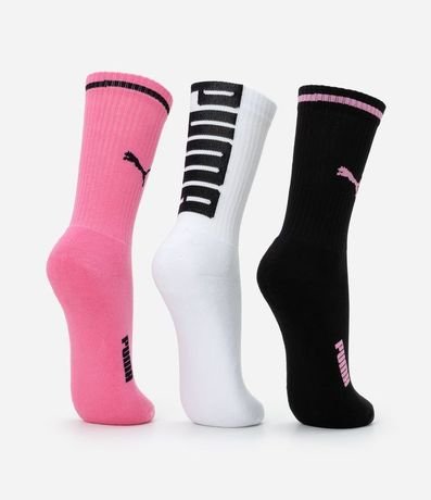 Kit 03 Medias Caña Larga Deportiva en Algodón con Logotipo y Lettering Puma 3