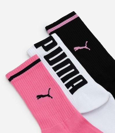 Kit 03 Medias Caña Larga Deportiva en Algodón con Logotipo y Lettering Puma 4