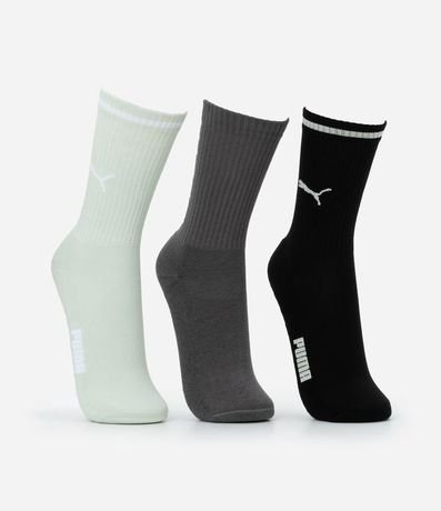 Kit 03 Medias Caña Larga Deportiva en Algodón con Logotipo y Lettering Puma 2