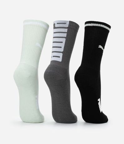 Kit 03 Medias Caña Larga Deportiva en Algodón con Logotipo y Lettering Puma 3