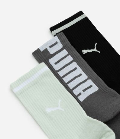 Kit 03 Medias Caña Larga Deportiva en Algodón con Logotipo y Lettering Puma 4
