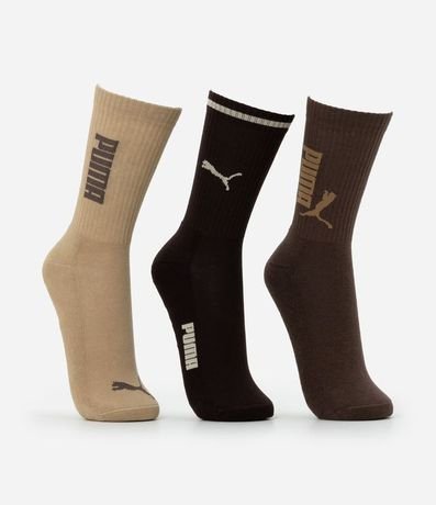 Kit 03 Medias Caña Larga Deportiva en Algodón con Logotipo y Lettering Puma 2