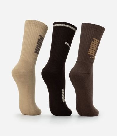 Kit 03 Medias Caña Larga Deportiva en Algodón con Logotipo y Lettering Puma 3