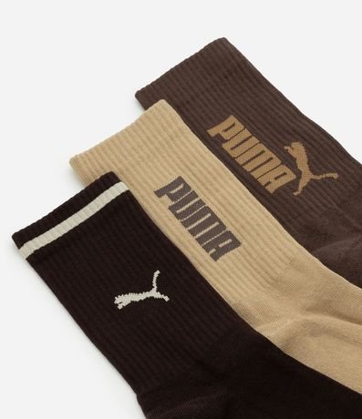 Kit 03 Medias Caña Larga Deportiva en Algodón con Logotipo y Lettering Puma 4