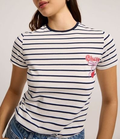 Remera T-shirt en Algodón con Estampa de Cereza y Rayas Contrastantes 3