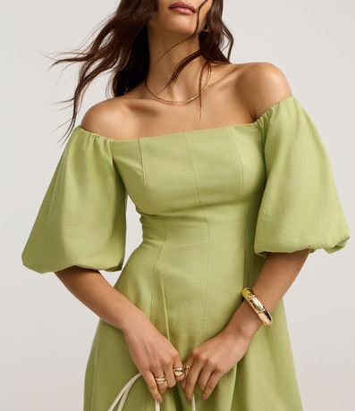 Vestido Corto con Manga Abullonada y Hombro a Hombro 4