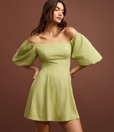 Vestido Corto con Manga Abullonada y Hombro a Hombro 5