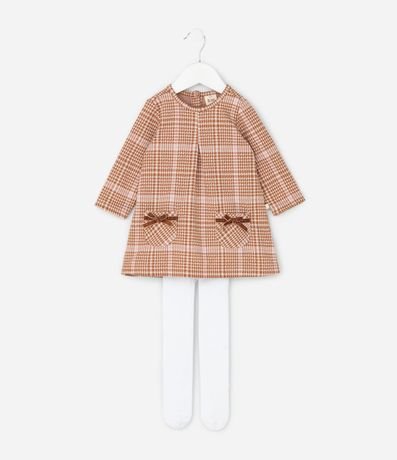 Vestido Infantil Manga Larga de Cuadros con Media-Pantalón – Talle 0 a 18 Meses