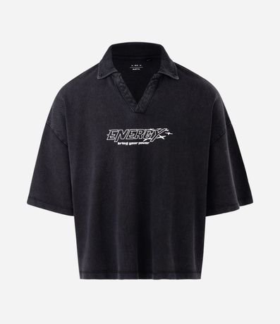 Remera Overboxy en Piquet con Cuello Polo y Lettering Energy 5