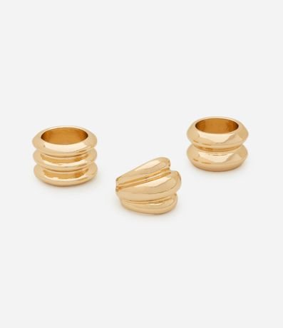 Kit 03 Anillos Efecto Bold en Metal Liso con Formatos Diversos 2