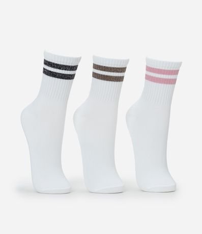 Kit 03 Medias Deportivas en Poliamida con Rayas en Hilo Metalizado 2