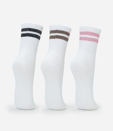 Kit 03 Medias Deportivas en Poliamida con Rayas en Hilo Metalizado 3