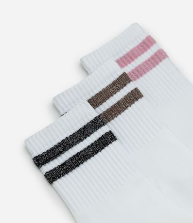 Kit 03 Medias Deportivas en Poliamida con Rayas en Hilo Metalizado 4