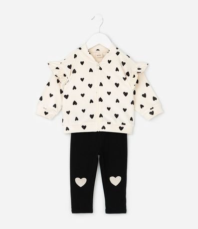 Conjunto Infantil Campera y Legging con Corazones – Talle 0 a 18 Meses