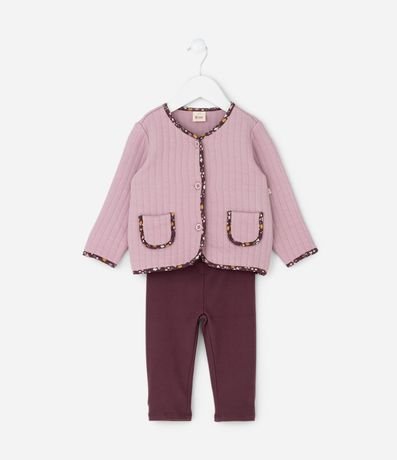 Conjunto Infantil Capitoneada con Campera Biés Floral y Pantalón – Talle 0 a 18 Meses