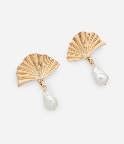 Caravana Mediana en Metal con Colgante Perla Orgánica