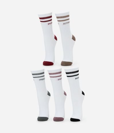 Kit 05 Medias Deportivas Caña Larga en Algodón con Rayas y Lettering