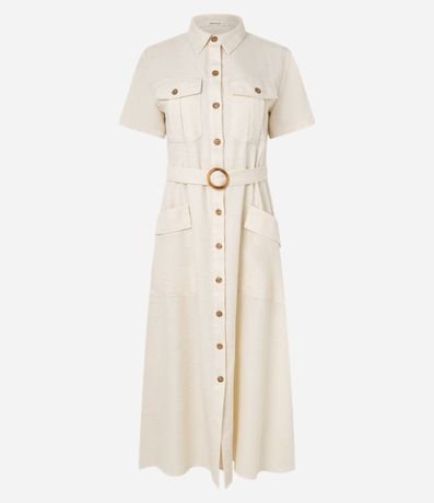 Vestido Midi Manga Corta en Sarga con Bolsos Utilitários 5