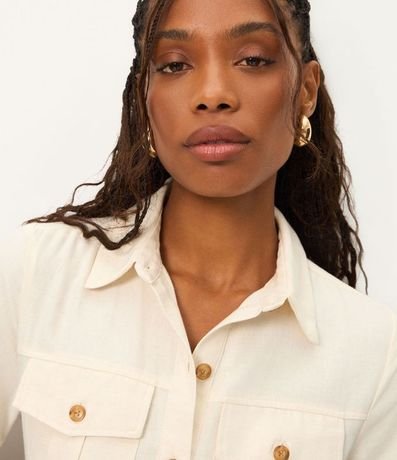 Vestido Midi Manga Corta en Sarga con Bolsos Utilitários 3